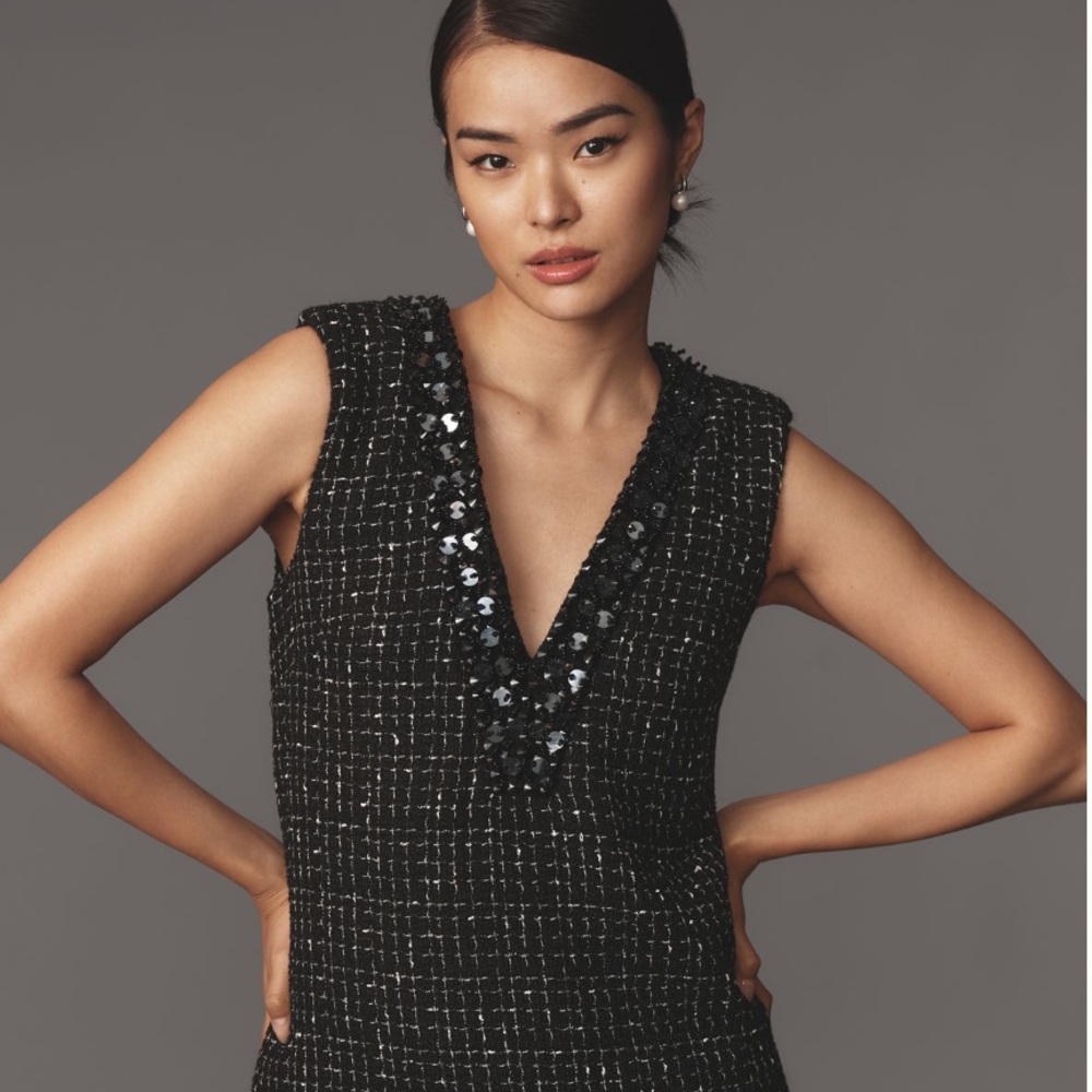 Anthropologie Black Sequin Mini Dress